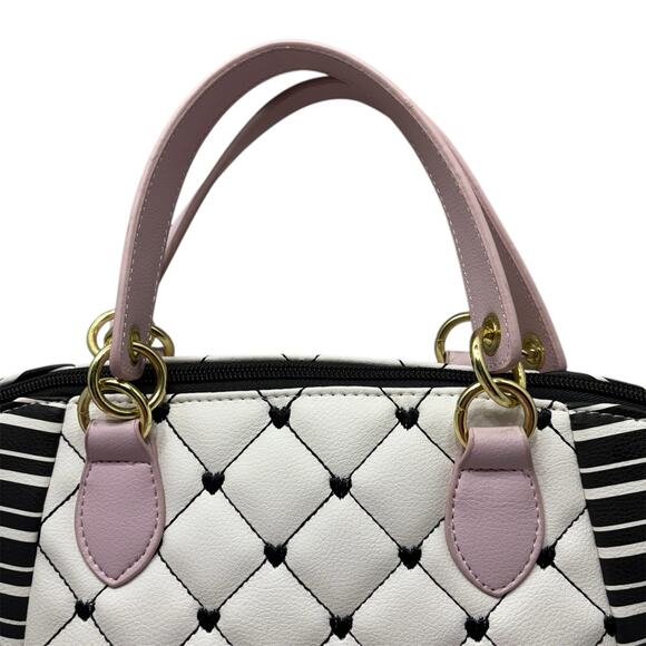 BETSEY JOHNSON LUV BETSEY - Quilted Heart Satchel Bag Blk/Wht/Pnk gold hardware - Picture 6 of 16